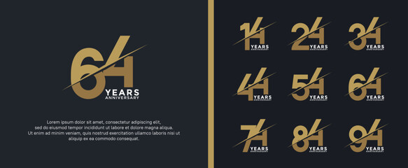 set of anniversary logotype golden color on black background for celebration moment
