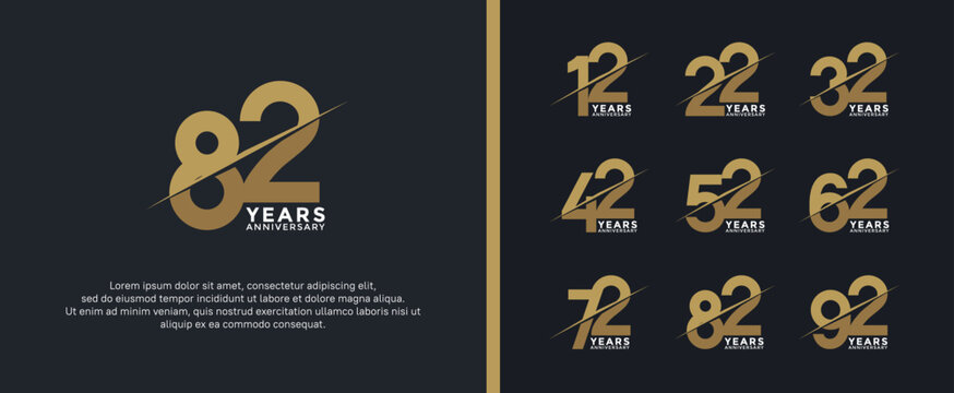 set of anniversary logotype golden color on black background for celebration moment