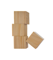wooden geometric cube isolated on transparent background - PNG format.
