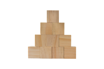 wooden geometric cube isolated on transparent background - PNG format.