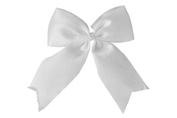 White bow for gift isolated on transparent background - PNG format.