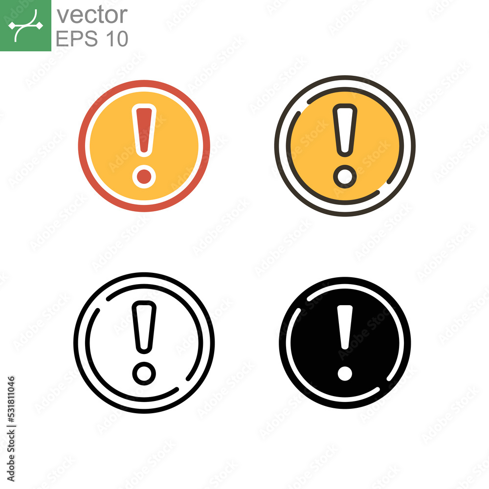 Aufkleber exclamation mark in round shape for hazard warning symbol. beware secure caution in traffic road. er