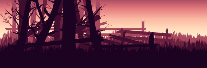 spooky forest landscape vector illustration good for wallpaper, background, banner, backdrop, halloween and design template