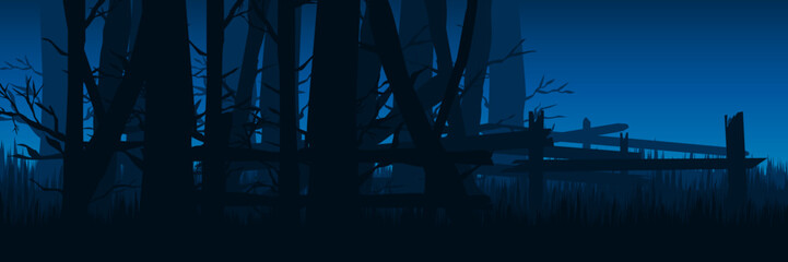 spooky forest landscape vector illustration good for wallpaper, background, banner, backdrop, halloween and design template