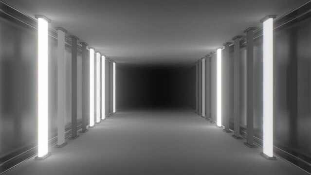 Fast Flashing Lights Black and White Strobe Neon Tunnel Corridor Hall - 4K Seamless VJ Loop Motion Background Animation