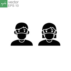 a man and woman wear a mask icon. People wearing protective surgical mask. Concepts of disease, coronavirus quarantine. Covid-19 Notice Safety sign Vector illustration Design white background EPS10