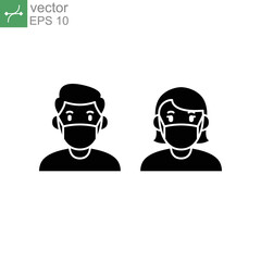 a man and woman wear a mask icon. People wearing protective surgical mask. Concepts of coronavirus quarantine. Covid-19 Notice Safety sign solid Vector illustration Design white background EPS10