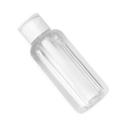 Bottle of micellar cleansing water isolated on white, top view