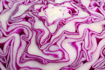 Cut red cabbage as background, closeup view