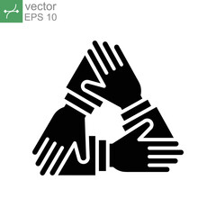 Obraz premium Three hands support each other. Collaboration teamwork thin line solid. Support, Business friendship and partnership sign. unity in diversity. Vector illustration. Design on white background. EPS10