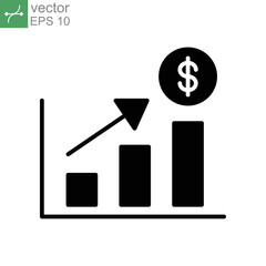 increase money growth icon. Progress Marketing diagram. Profit earning analysis. Salary report. thin line simple pictogram, stroke style. Vector illustration. Design on white background. EPS10