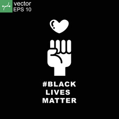Hand symbol for black lives matter protest in USA to stop violence to black people in U.S. America. Fight for human right Simple pictogram,stroke Vector illustration. Design on black background. EPS10