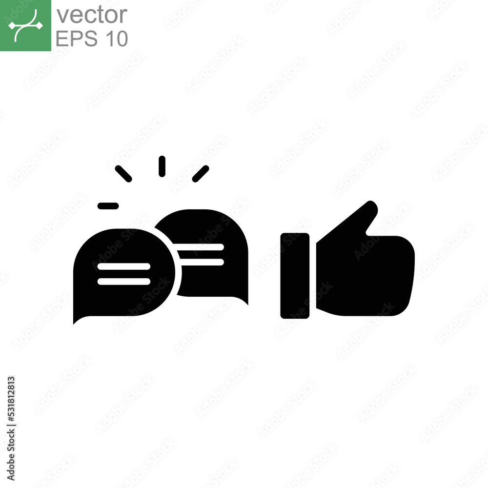 Poster likes with comment icon solid symbol. finger thumb and bubble message for chatting and give positive