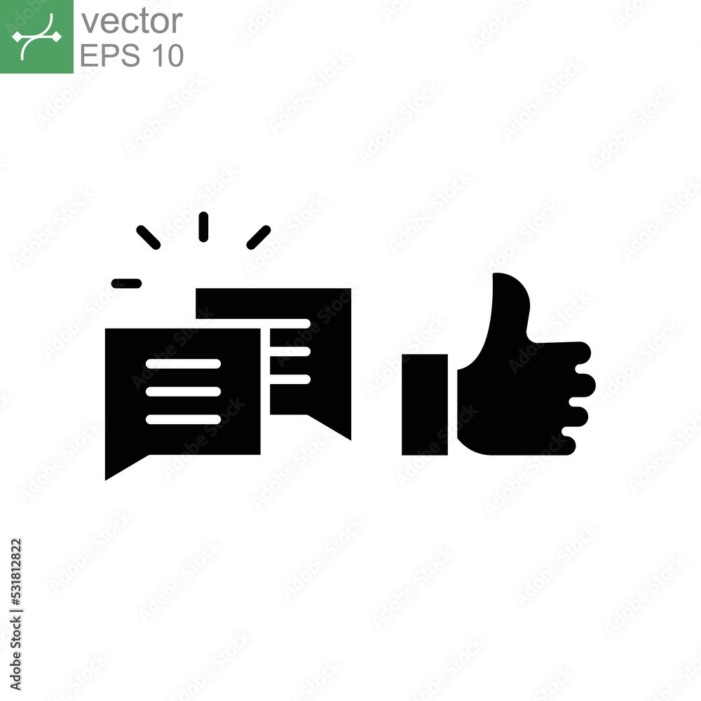 Poster likes with comment icon solid symbol. thumb gesture for give like or positive feedback and bubble ch