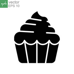 cupcake icon solid. Fresh Bakery cream cake silhouette can be use for restaurant, bread and pastry shop. Sweet Yummy Muffin. Vector illustration. Design on white background. EPS10