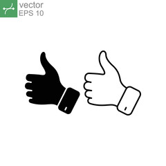 Thumb up icon. Approval Thumbs in solid, silhouette, outline and line stroke trendy style symbol. Give like, positive feedback, appreciate sign. Vector illustration. Design on white background. EPS10