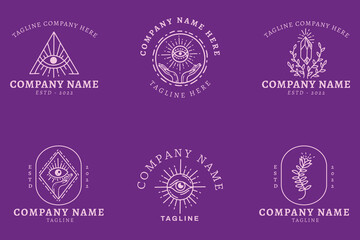 Fototapeta na wymiar Minimalist Mystical Simple Logo Symbol Collection Template Dark Purple.