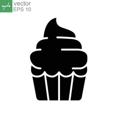 Cupcake icon solid. simple birthday cake. tasty muffin cream cake. sweet snack, dessert and pastry symbol. Confectionery creamy bake. Vector illustration. Design on white background. EPS10