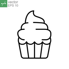 Cupcake icon line. simple birthday cake. tasty muffin cream cake. sweet snack, dessert and pastry symbol. Confectionery creamy bake. Vector illustration. Design on white background. EPS10