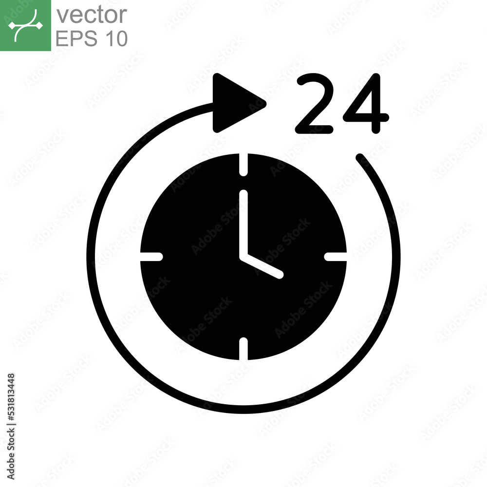 Poster time 24 hours icon. twenty hour full open service operation. free dial all day. online support. cloc