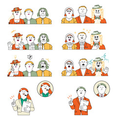 案内する男女と話を聞く人の表情差異セット