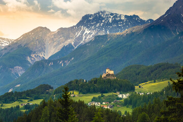 Fototapeta na wymiar Tarasp in Lower Engadine Valley, Swiss Alps, Switzerland