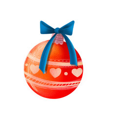 Christmas toy red ball with ribbon on the Christmas tree in PNG format
