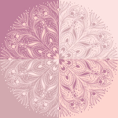 Round peacock mandala on shaded tiled background