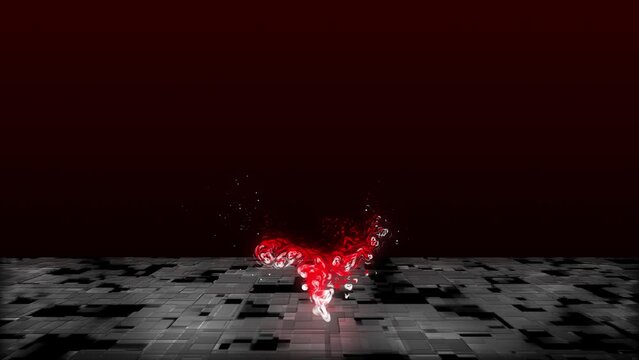 Animation particles  red heart shape  on dark background 4k footage, Heart particles footage
