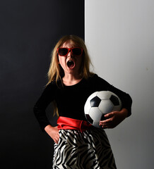 Girl Power Sports Child with Ball - obrazy, fototapety, plakaty