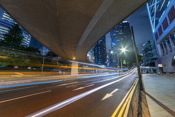 Traffic in downtown district of Hong Kong city at night