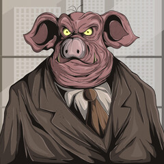 corrupt politician with pig face - obrazy, fototapety, plakaty