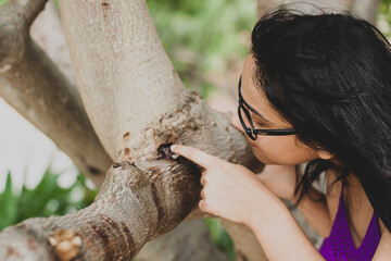 cute latin girl exploring nature