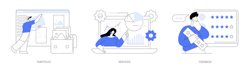 Corporate website menu bar abstract concept vector illustrations.