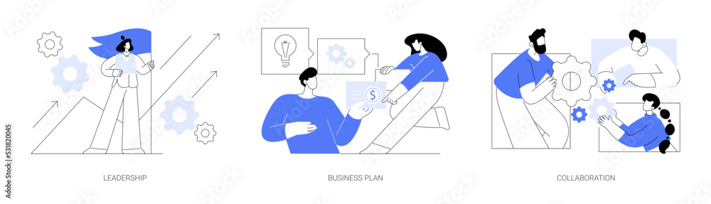 Poster startup development abstract concept vector illustrations.