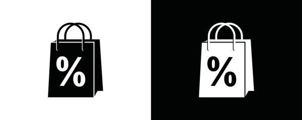 Discount shopping bag symbol icon vector. Modern shop bag silhouette design