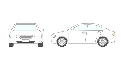 White sedan car illustration. Front view and side view.