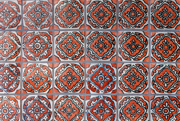 Hand-Painted Mexican Spanish Tiles on Wall Floor