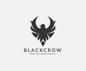 black raven crow logo design isolated on white background