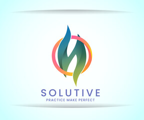 logo fire isolated circle. logotype Green letter S isolated circle