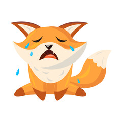 Funny cartoon red fox with emotion. Cute baby crying, laughing, sleeping, feeling happy, angry, sad. Vector illustration