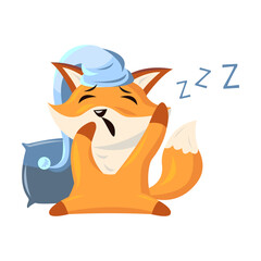 Funny cartoon red fox with emotion. Cute baby sleeping. Vector illustration