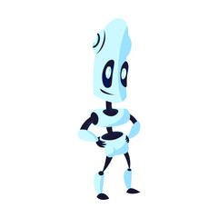 Fototapeta premium Robot. Humanoid, cyborg, helper isolated on blue background. Flat vector illustration for ai technology, robotics, evolution