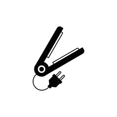 Hair straightener icon in black flat glyph, filled style isolated on white background