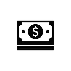 Stack Of Money icon in black flat glyph, filled style isolated on white background