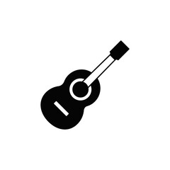 Guitar icon in black flat glyph, filled style isolated on white background
