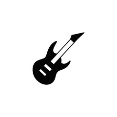 Electric guitar icon in black flat glyph, filled style isolated on white background