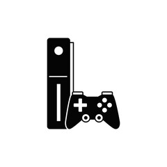 Gaming console icon in black flat glyph, filled style isolated on white background