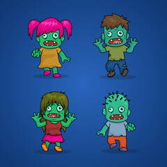 Collection of zombies cartoon characters