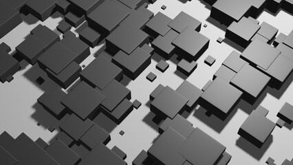 3D illustration abstract art of black box pattern with white background